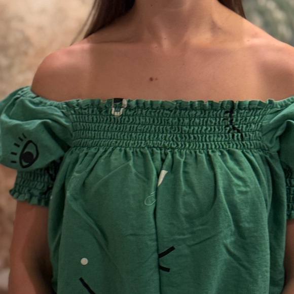 Capulet Green Off-Shoulder Smocked Dress size S/M - Picture 3 of 6